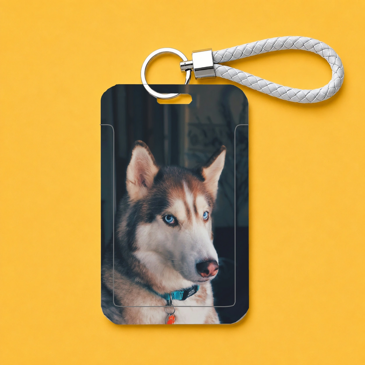 Personalized Pet Photo Card Holder Keychain, Custom Dog & Cat Photo ID Card Holder