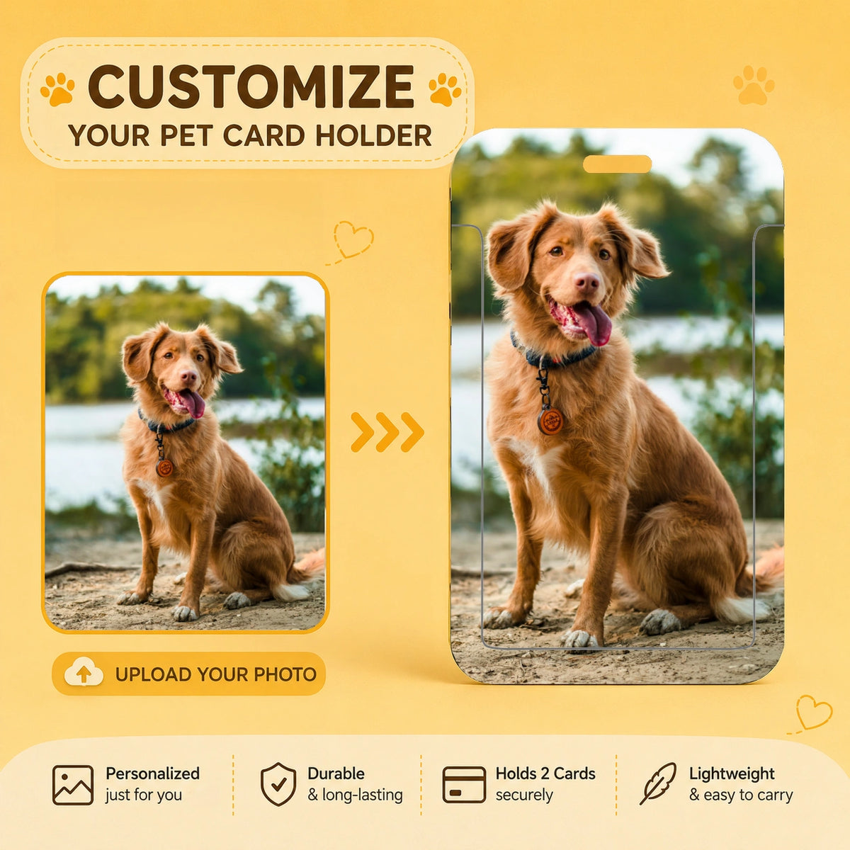 Personalized Pet Photo Card Holder Keychain, Custom Dog & Cat Photo ID Card Holder