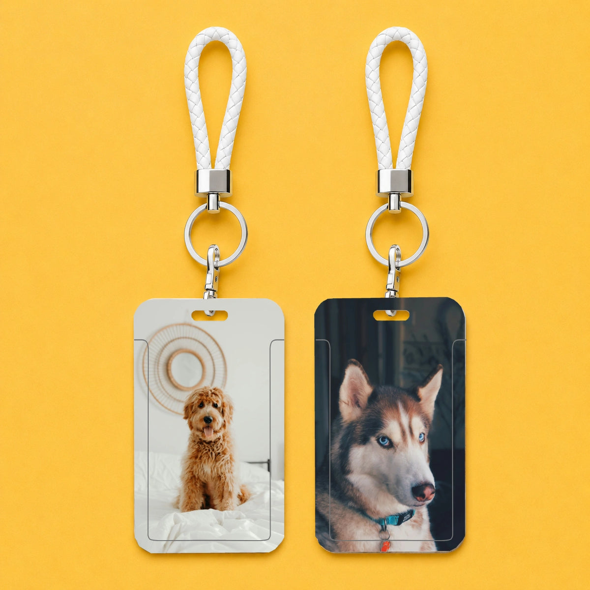 Personalized Pet Photo Card Holder Keychain, Custom Dog & Cat Photo ID Card Holder