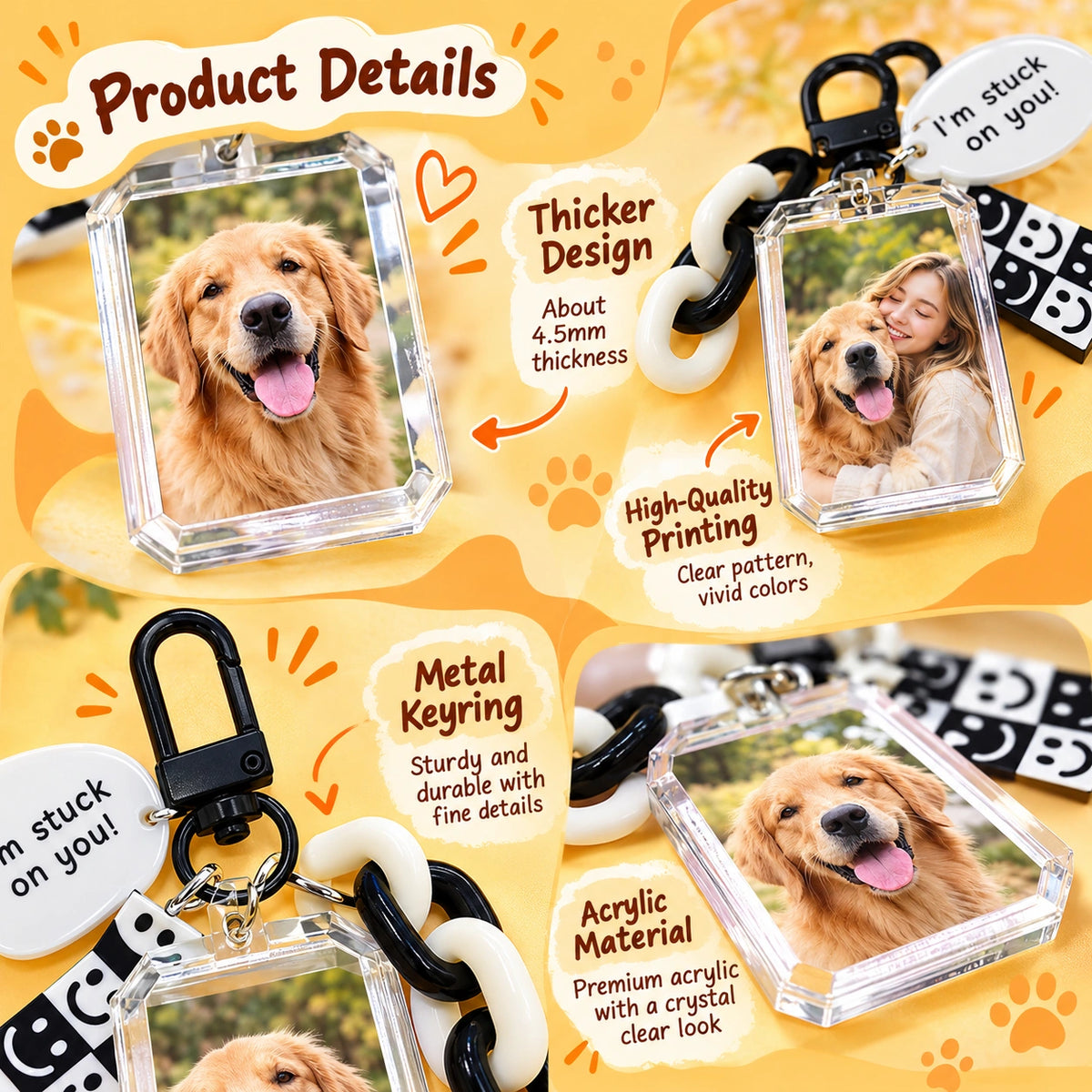 Personalized Pet Photo Keychain, Custom Dog & Cat Picture Key Ring