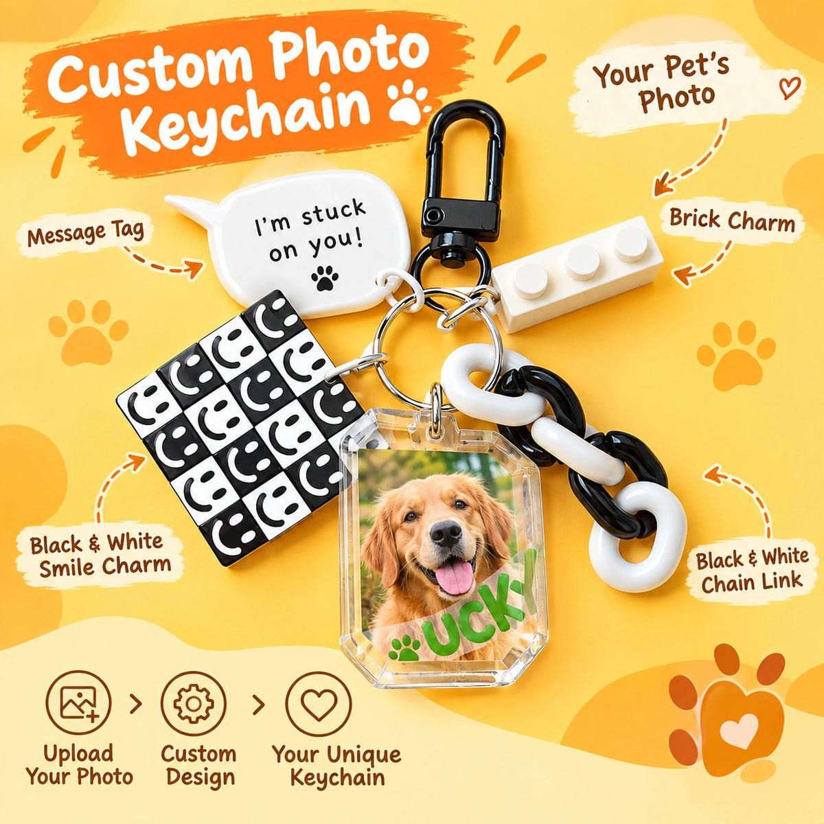 Personalized Pet Photo Keychain, Custom Dog & Cat Picture Key Ring