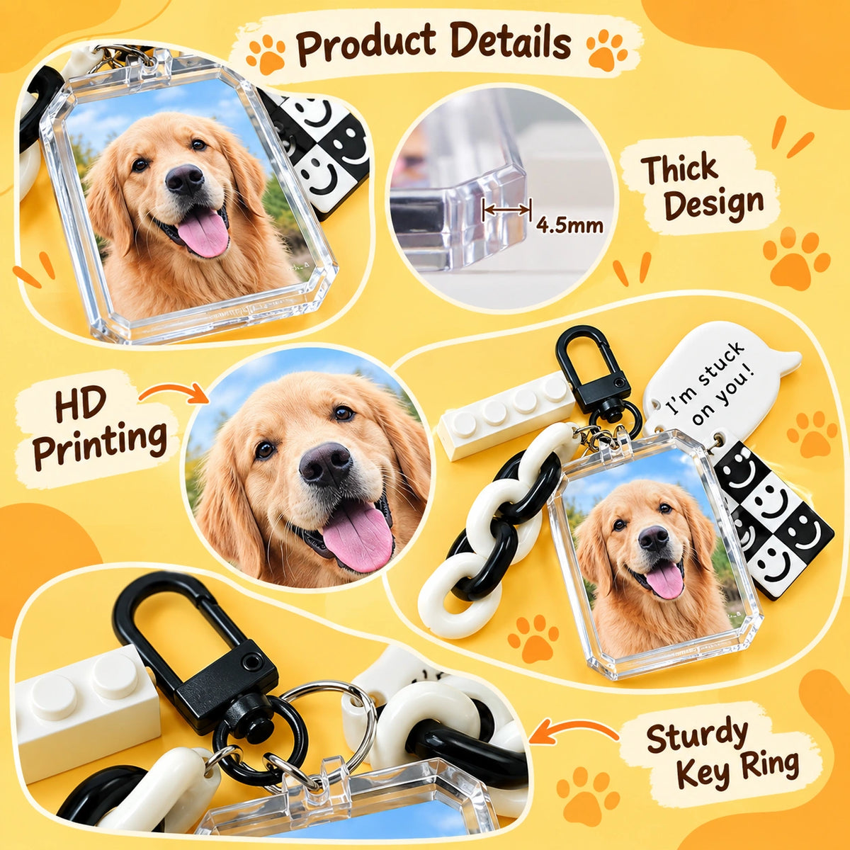 Personalized Pet Photo Keychain, Custom Dog & Cat Picture Key Ring