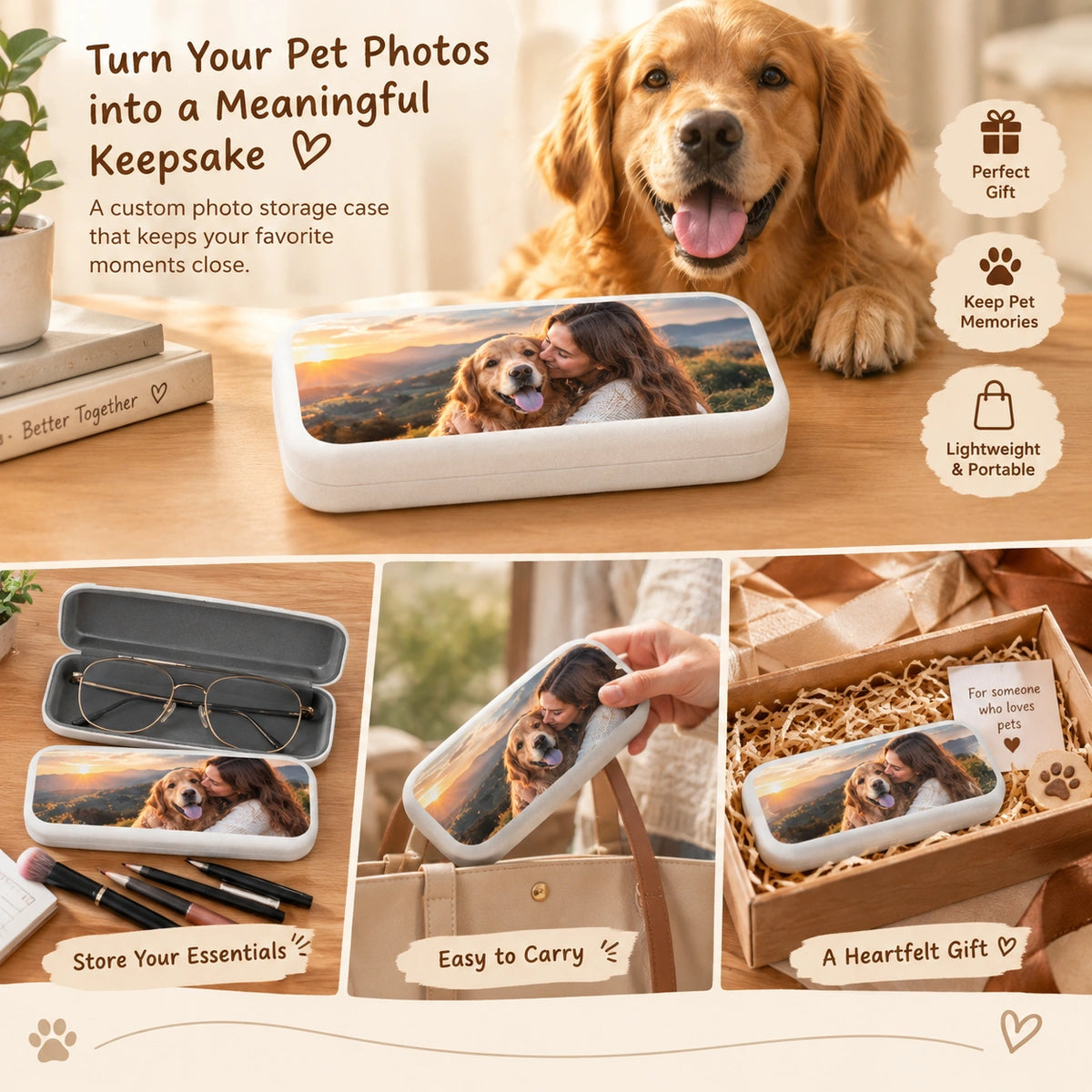 Personalized Pet Photo Storage Case, Custom Dog & Cat Keepsake Box for Small Essentials