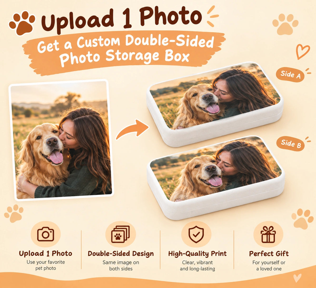 Personalized Pet Photo Storage Case, Custom Dog & Cat Keepsake Box for Small Essentials