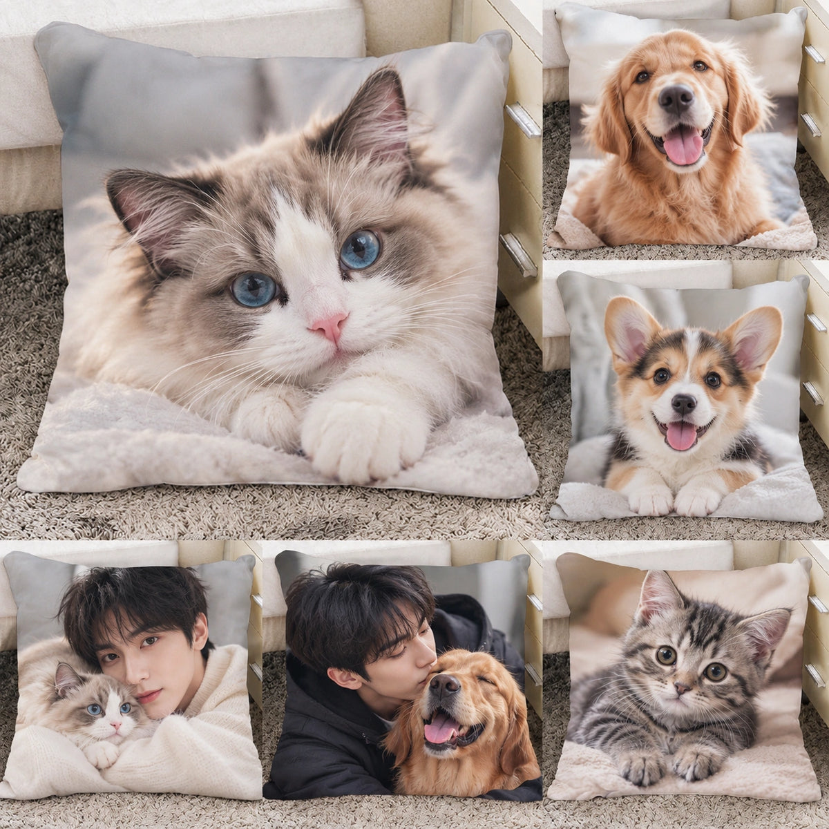 Personalized Pet Photo Throw Pillow, Custom Dog & Cat Pillow