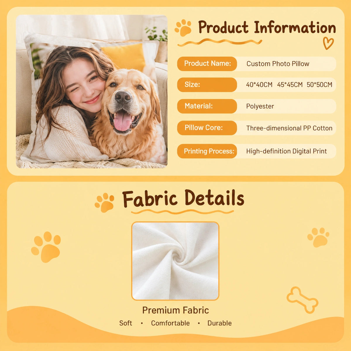 Personalized Pet Photo Throw Pillow, Custom Dog & Cat Pillow