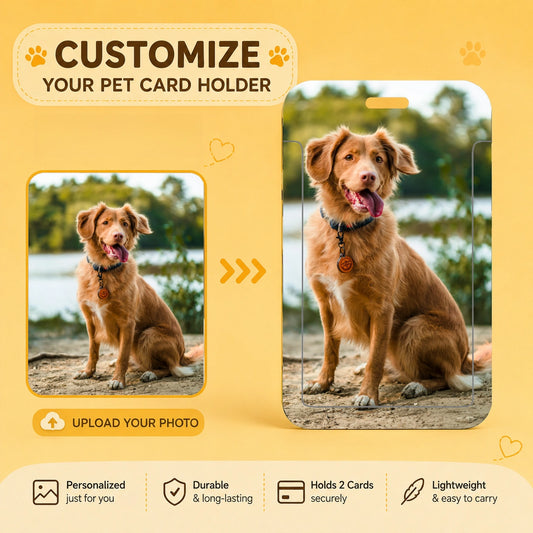 Personalized Pet Photo Card Holder Keychain, Custom Dog & Cat Photo ID Card Holder