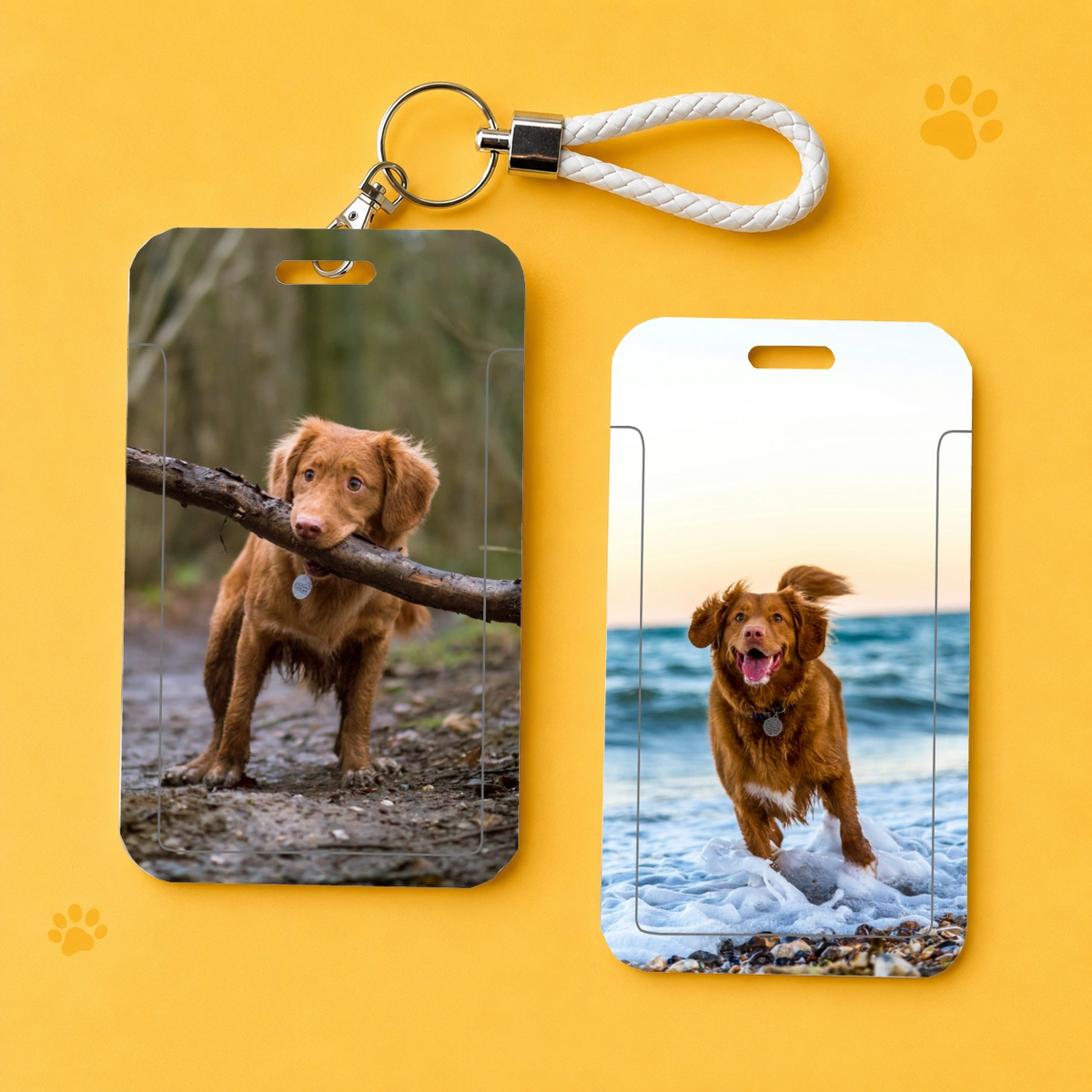 Personalized Pet Photo Card Holder Keychain, Custom Dog & Cat Photo ID Card Holder