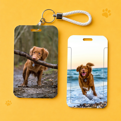 Personalized Pet Photo Card Holder Keychain, Custom Dog & Cat Photo ID Card Holder