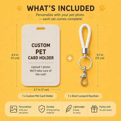 Personalized Pet Photo Card Holder Keychain, Custom Dog & Cat Photo ID Card Holder