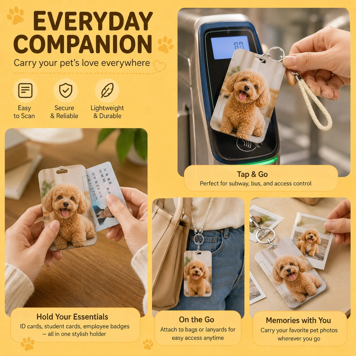 Personalized Pet Photo Card Holder Keychain, Custom Dog & Cat Photo ID Card Holder