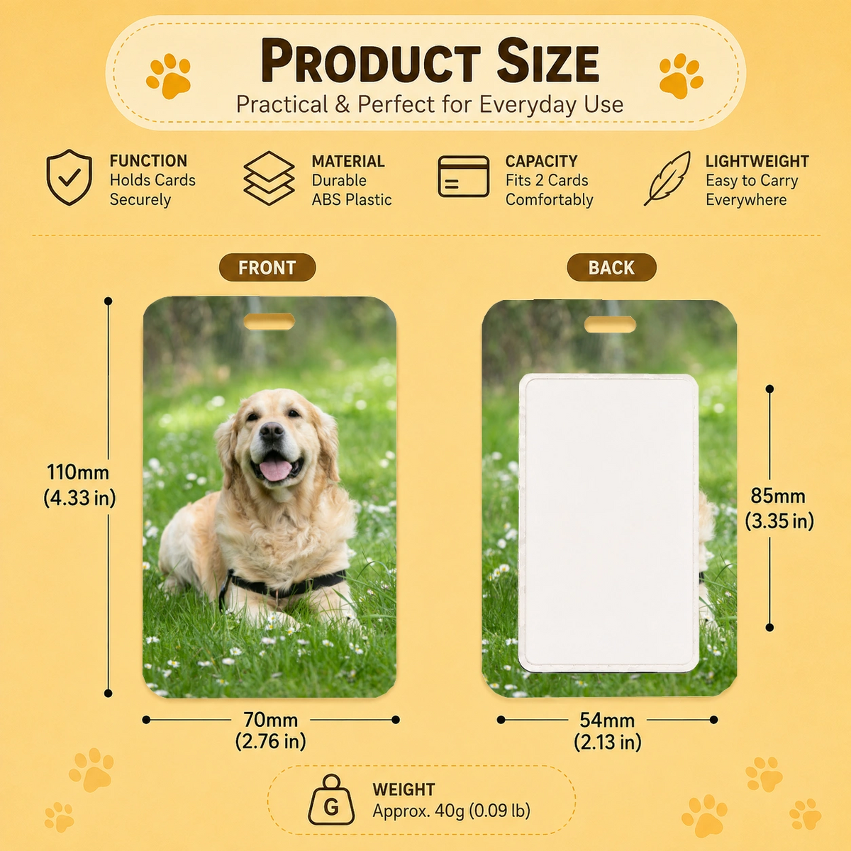 Personalized Pet Photo Card Holder Keychain, Custom Dog & Cat Photo ID Card Holder