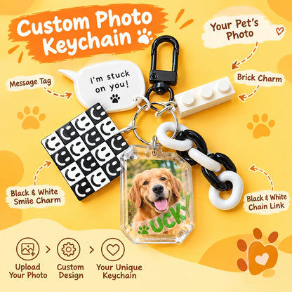 Personalized Pet Photo Keychain, Custom Dog & Cat Picture Key Ring