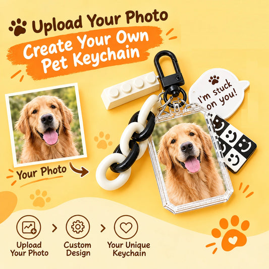 Personalized Pet Photo Keychain, Custom Dog & Cat Picture Key Ring