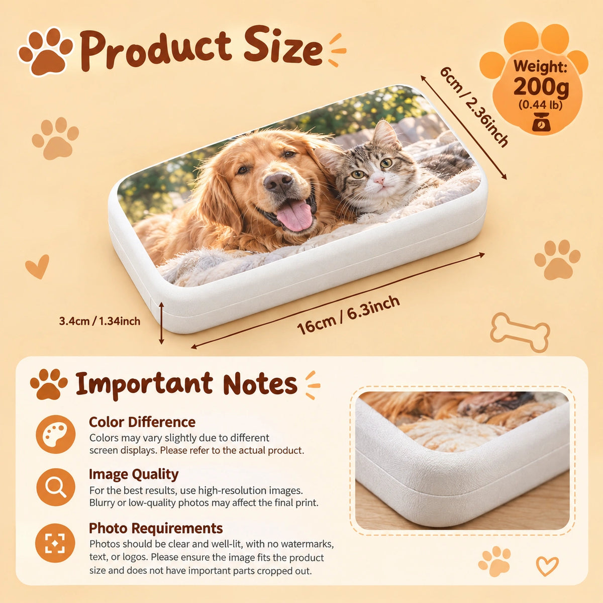 Personalized Pet Photo Storage Case, Custom Dog & Cat Keepsake Box for Small Essentials