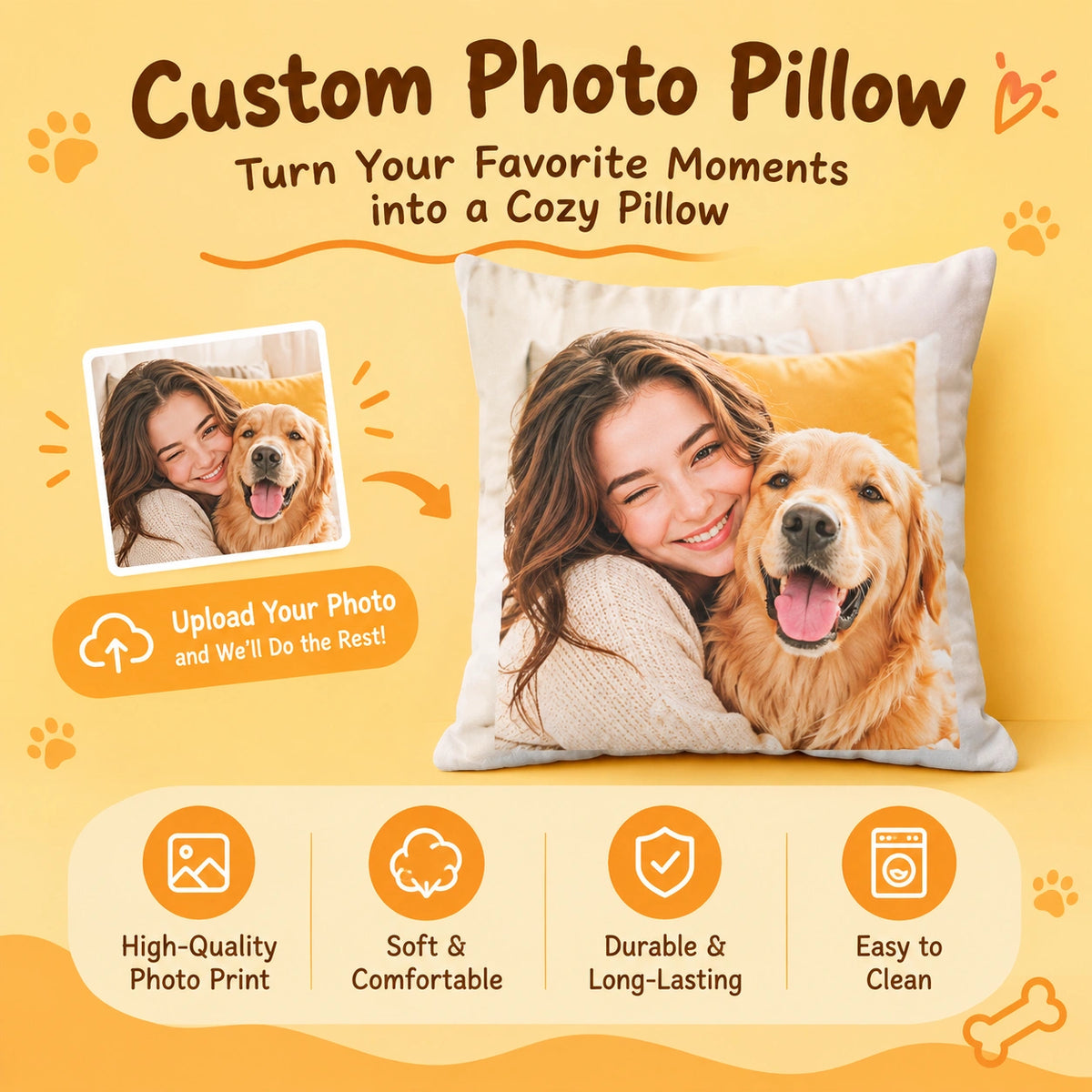 Personalized Pet Photo Throw Pillow, Custom Dog & Cat Pillow