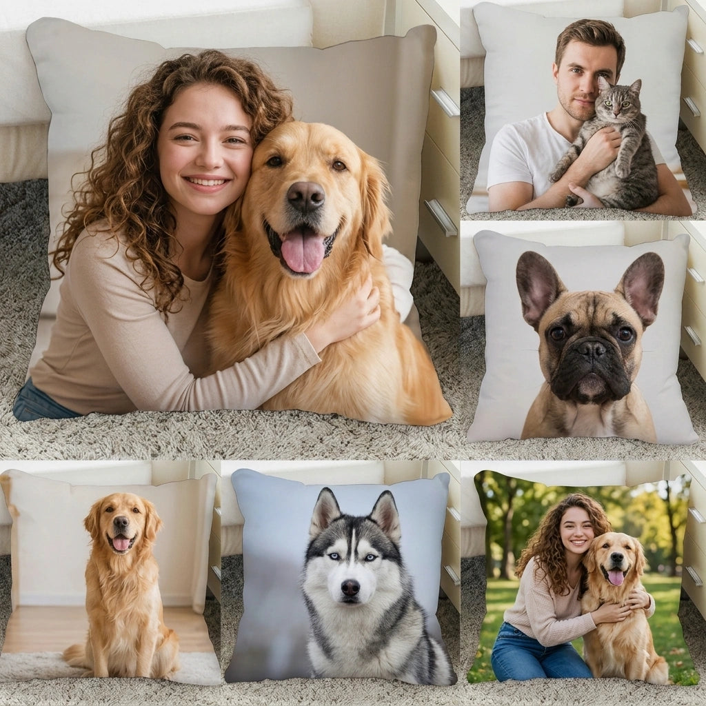 Personalized Pet Photo Throw Pillow, Custom Dog & Cat Pillow