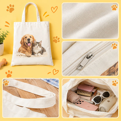 Personalized Pet Photo Tote Bag, Custom Dog & Cat Canvas Tote