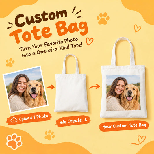 Personalized Pet Photo Tote Bag, Custom Dog & Cat Canvas Tote