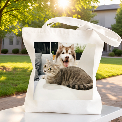 Personalized Pet Photo Tote Bag, Custom Dog & Cat Canvas Tote