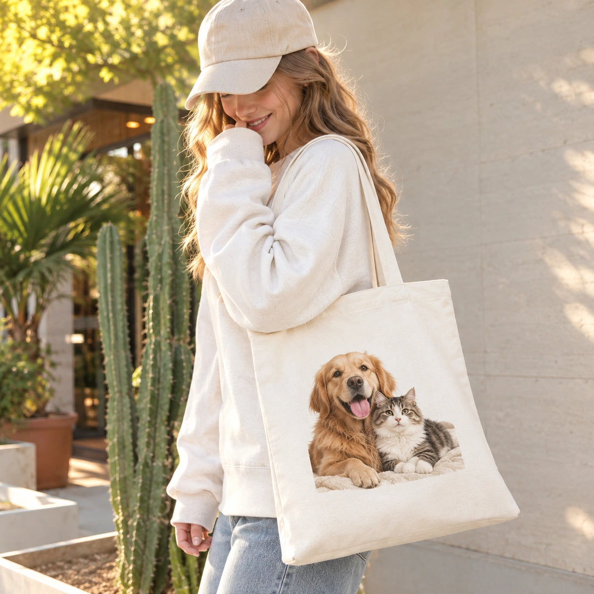 Personalized Pet Photo Tote Bag, Custom Dog & Cat Canvas Tote