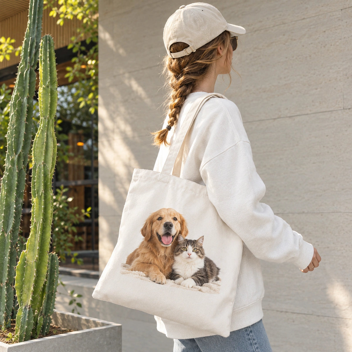 Personalized Pet Photo Tote Bag, Custom Dog & Cat Canvas Tote